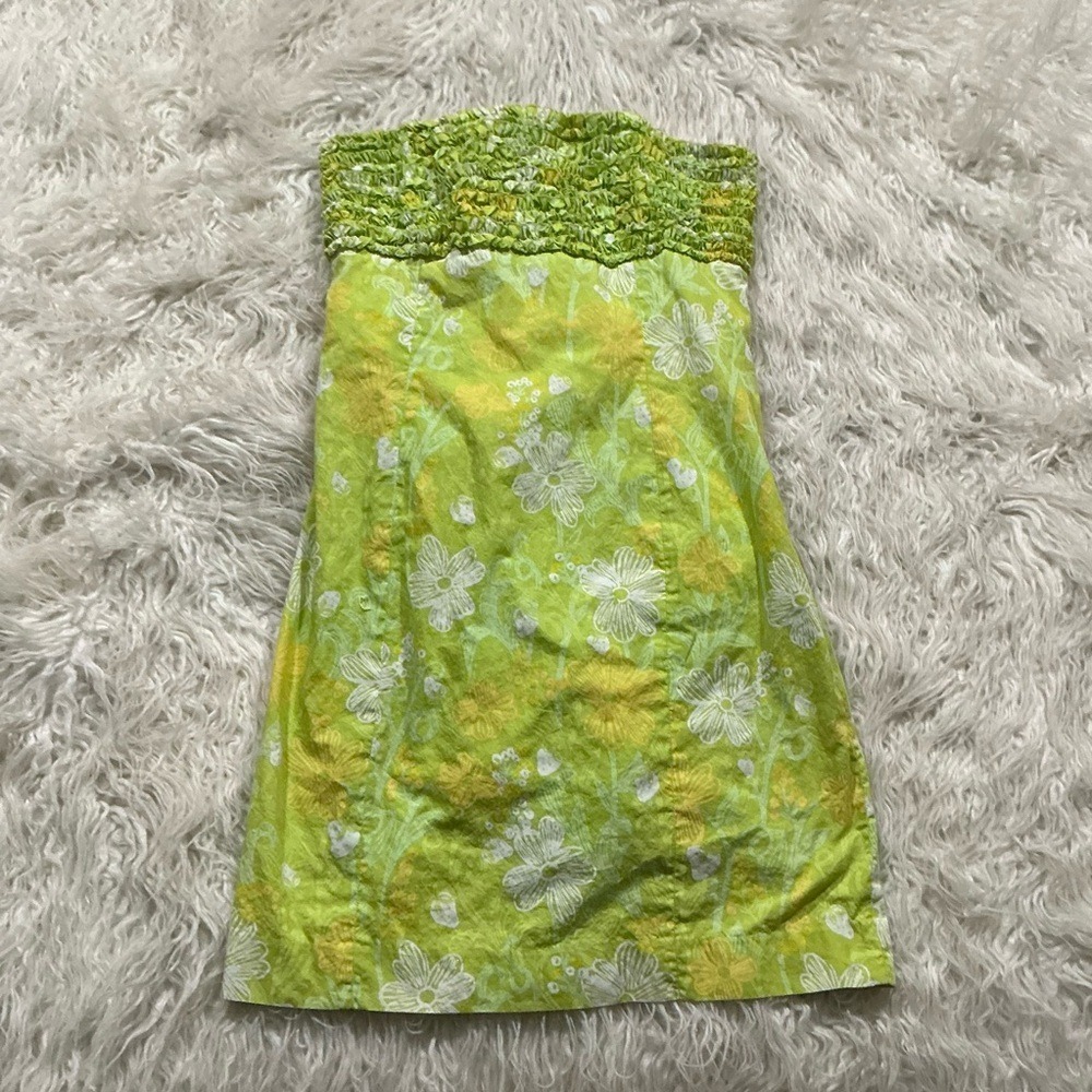 Lilly Pulitzer Franco strapless dress with a green and yellow floral pattern